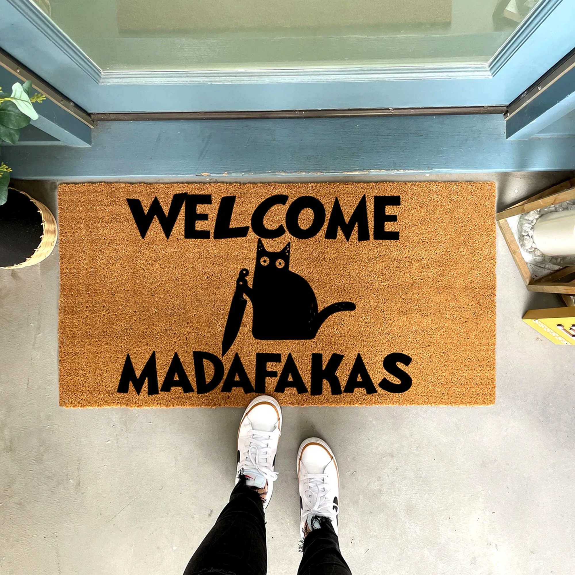 Hello Madafakas Crazy Cat Pet Doormat Forest Mountain Doormat Porch Decor Housewarming Gift Doormat Coir Doormat Funny Doormat